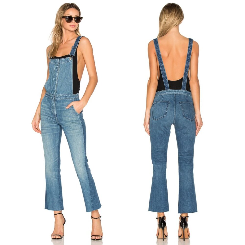 NWT 3x1 Von Denim Cropped Flare Raw Hem Overalls Jumpsuit Backless Utility Chic